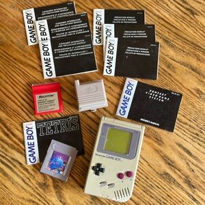 Nintendo Game Boy + Tetris game + random accessories